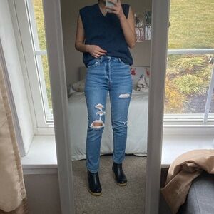 Slim Straight High Waisted Ripped Jeans
